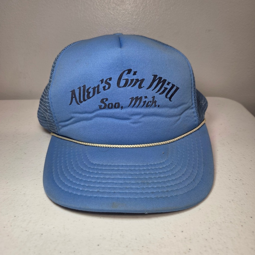 Allens Gin Mill Trucker Hat Bar Soo‎ Michigan Blue Sault Vintage